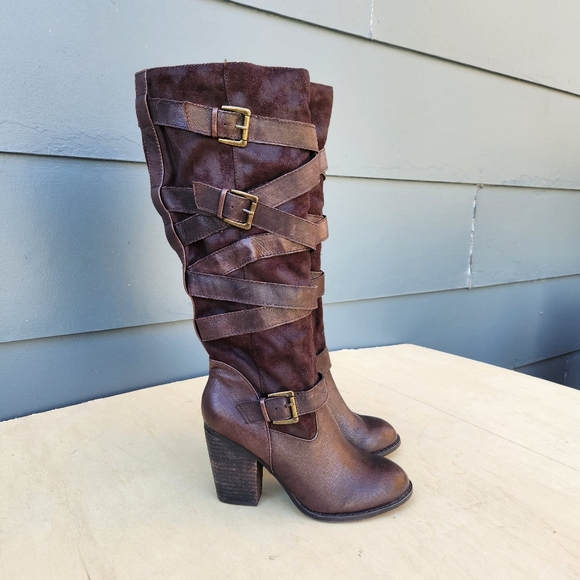Steve Madden Redondo Brown Leather Heeled Boots - Size 8 M - Picture 2 of 11